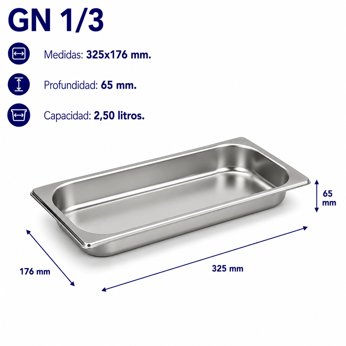 Cubeta Gastronorm 1/3 Lisa 65mm