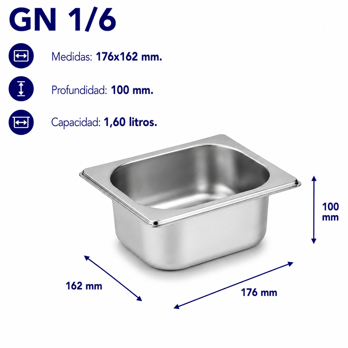 Cubeta Gastronorm 1/6 Lisa 100mm