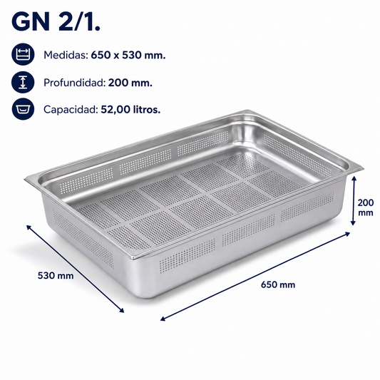 Cubeta Gastronorm 2/1 Perforada 200mm