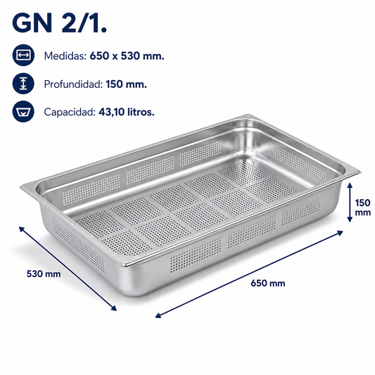 Cubeta Gastronorm 2/1 Perforada 150mm