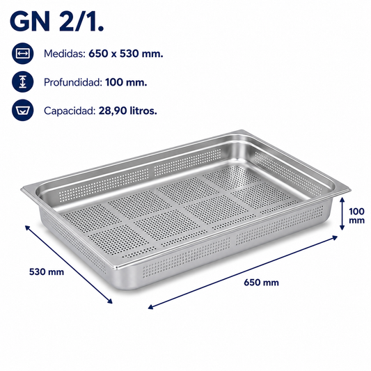 Cubeta Gastronorm 2/1 Perforada 100mm