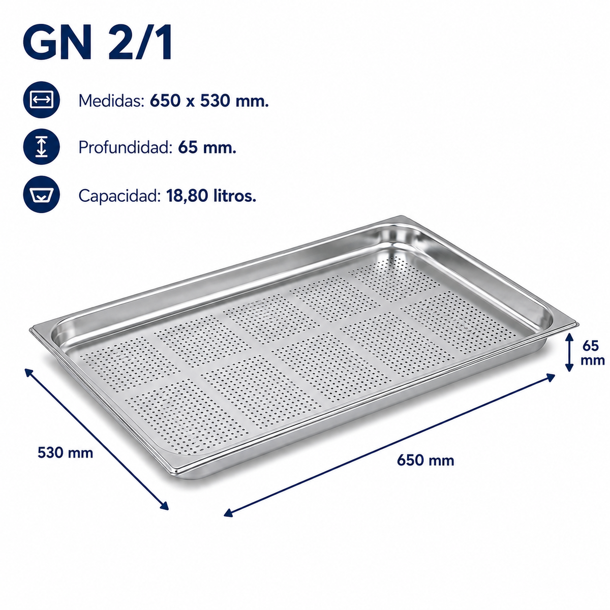 Cubeta Gastronorm 2/1 Perforada 65mm