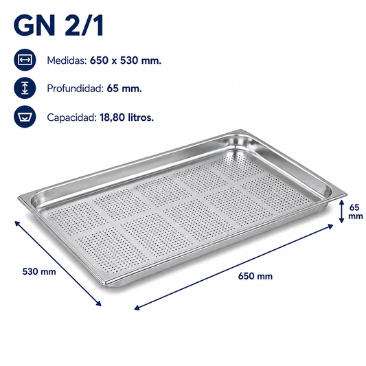 Cubeta Gastronorm 2/1 Perforada 65mm
