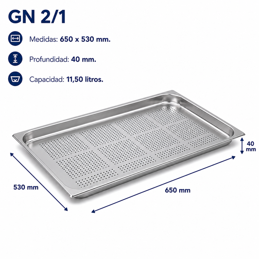 Cubeta Gastronorm 2/1 Perforada 40mm