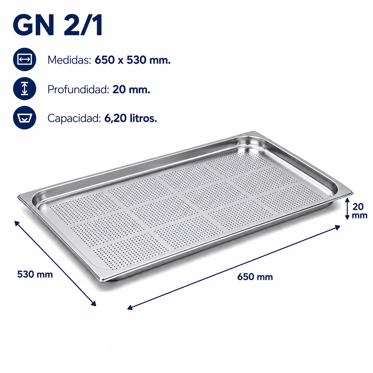 Cubeta Gastronorm 2/1 Perforada 20mm