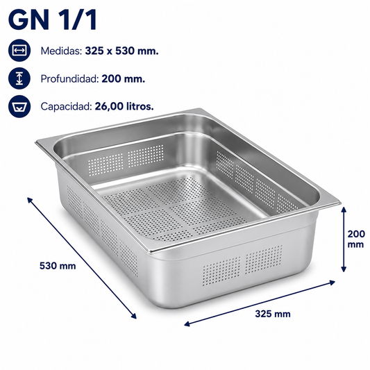 Cubeta Gastronorm 1/1 Perforada 200mm