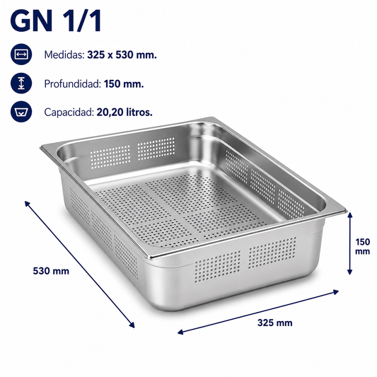 Cubeta Gastronorm 1/1 Perforada 150mm