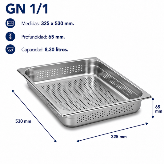 Cubeta Gastronorm 1/1 Perforada 65mm