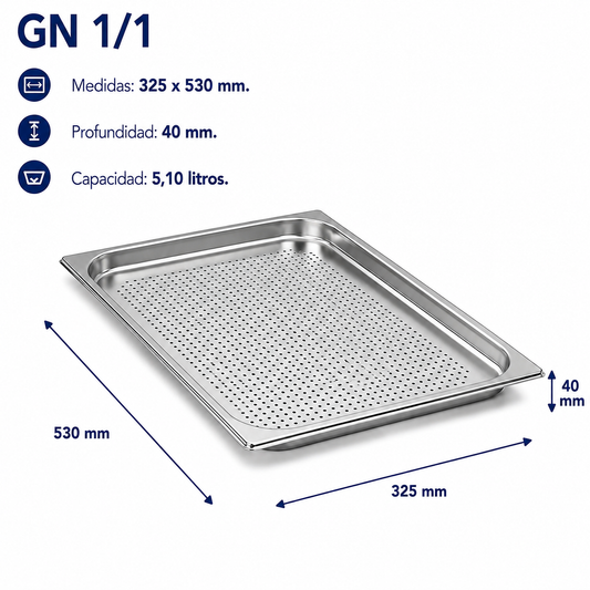 Cubeta Gastronorm 1/1 Perforada 40mm