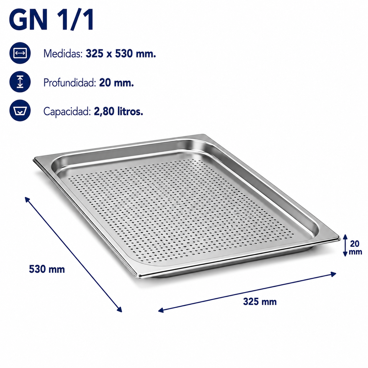 Cubeta Gastronorm 1/1 Perforada 20mm