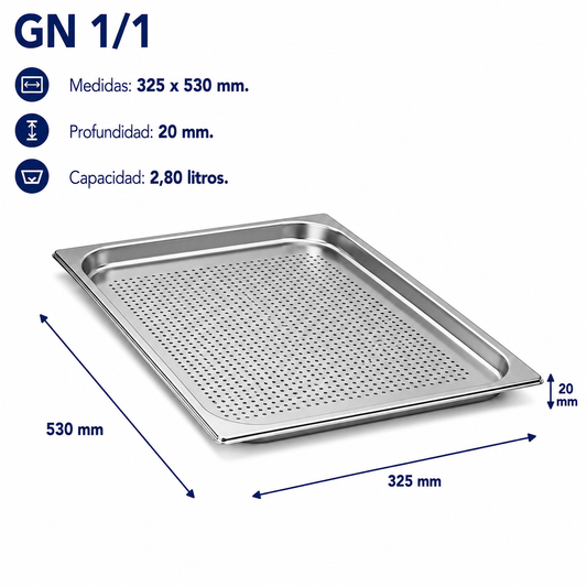 Cubeta Gastronorm 1/1 Perforada 20mm