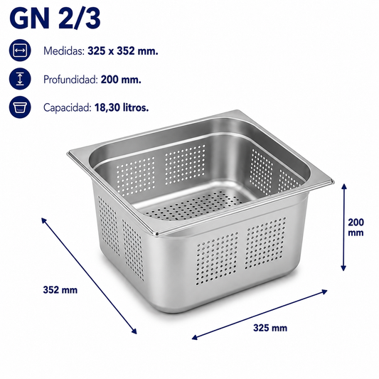 Cubeta Gastronorm 2/3 Perforada 200mm