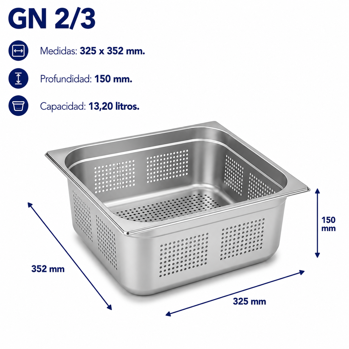 Cubeta Gastronorm 2/3 Perforada 150mm