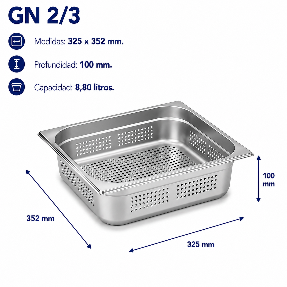 Cubeta Gastronorm 2/3 Perforada 100mm