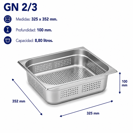 Cubeta Gastronorm 2/3 Perforada 100mm