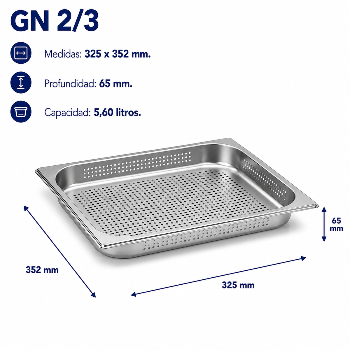 Cubeta Gastronorm 2/3 Perforada 65mm