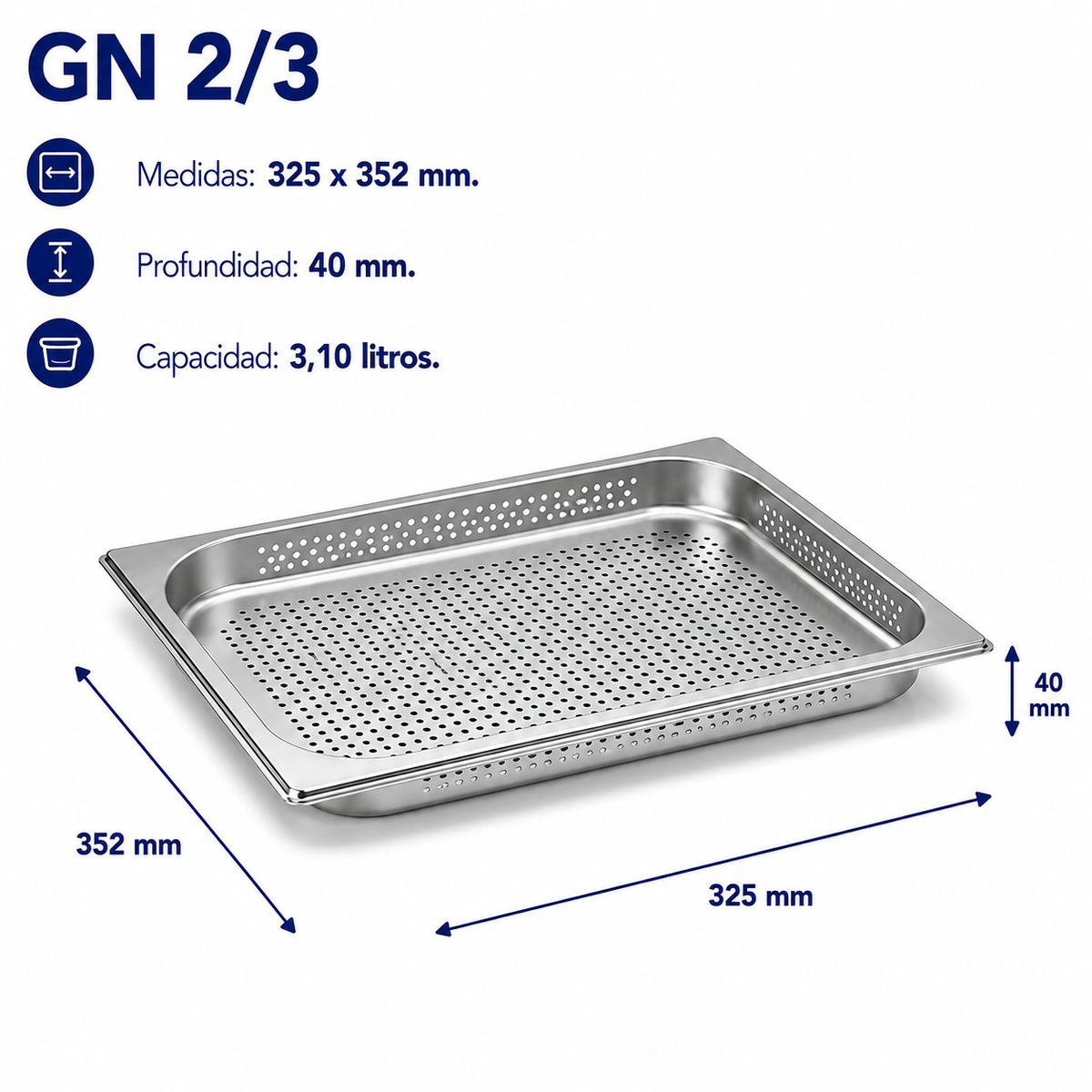 Cubeta Gastronorm 2/3 Perforada 40mm