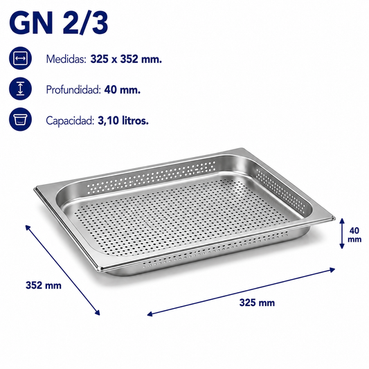Cubeta Gastronorm 2/3 Perforada 40mm