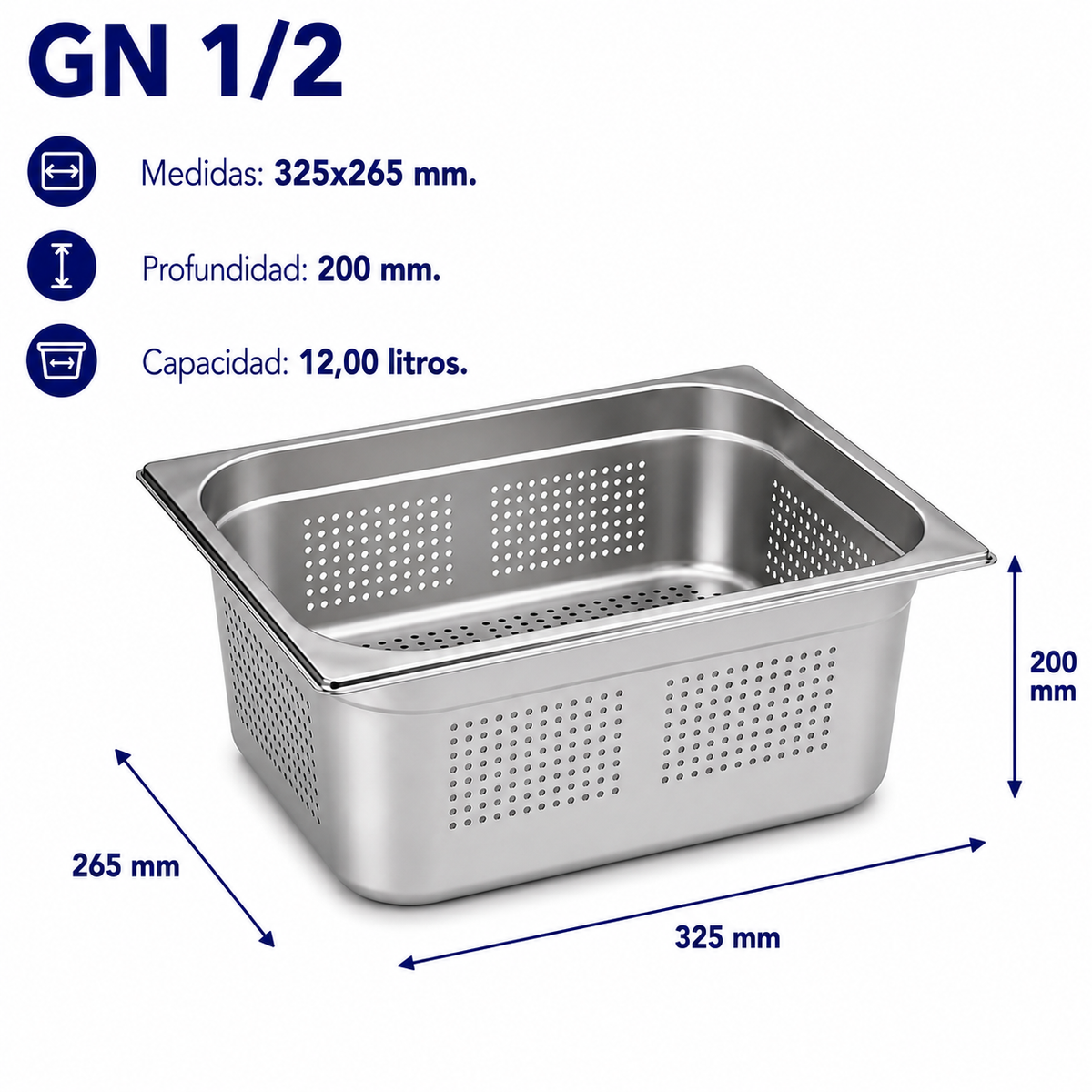 Cubeta Gastronorm 1/2 Perforada 200mm