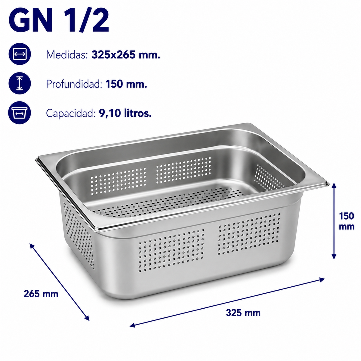 Cubeta Gastronorm 1/2 Perforada 150mm