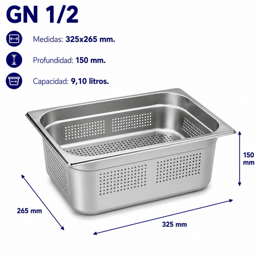 Cubeta Gastronorm 1/2 Perforada 150mm