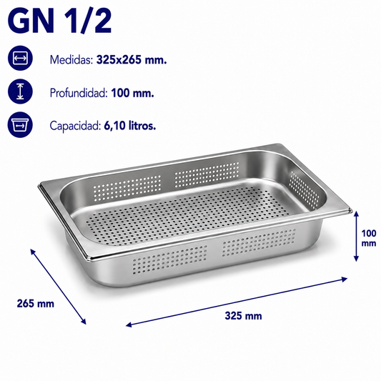 Cubeta Gastronorm 1/2 Perforada 100mm