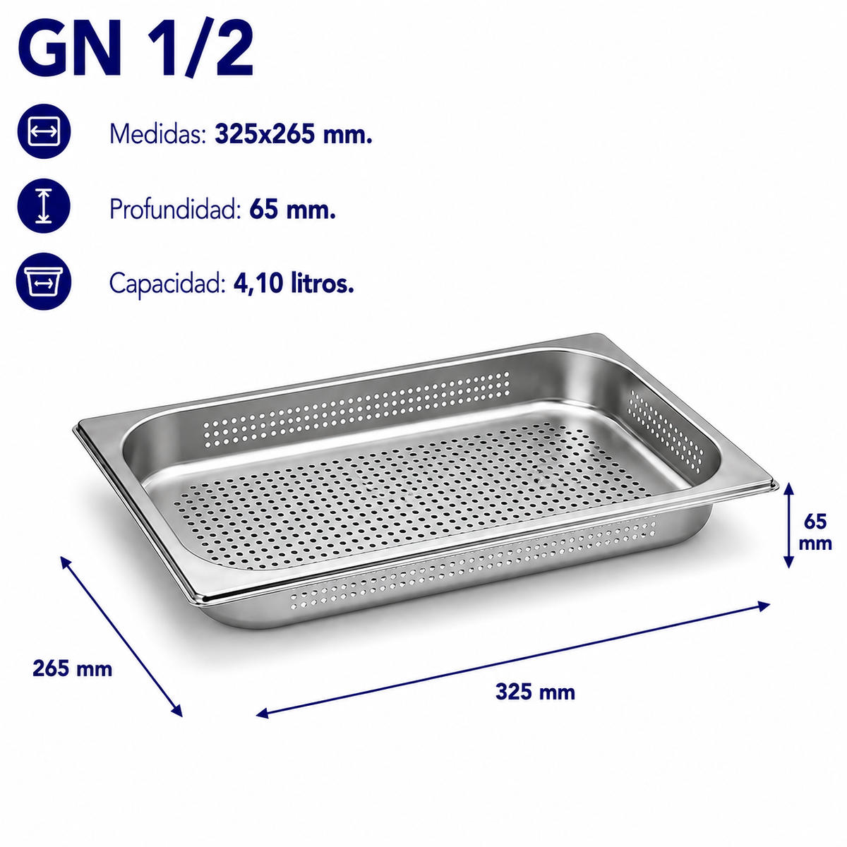 Cubeta Gastronorm 1/2 Perforada 65mm
