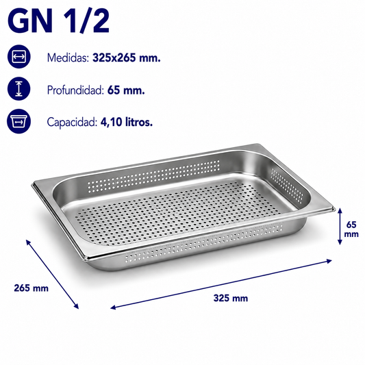 Cubeta Gastronorm 1/2 Perforada 65mm