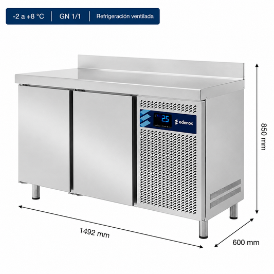 Edenox Mesa Refrigerada Estándar Fondo 600 - Puerta Ciega (MPS-150 HC)