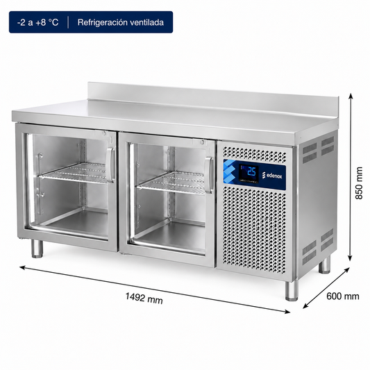 Mesa Refrigerada Estándar Fondo 600 - Puerta Cristal (MPS-150 HC PC)