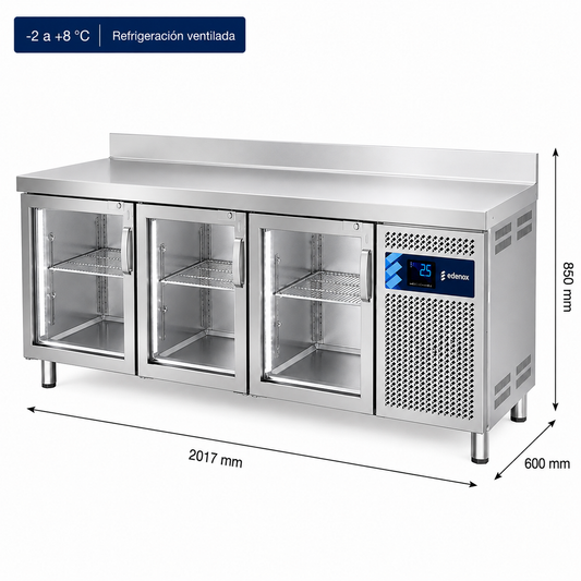 Mesa Refrigerada Estándar Fondo 600 - Puerta Cristal (MPS-200 HC PC)