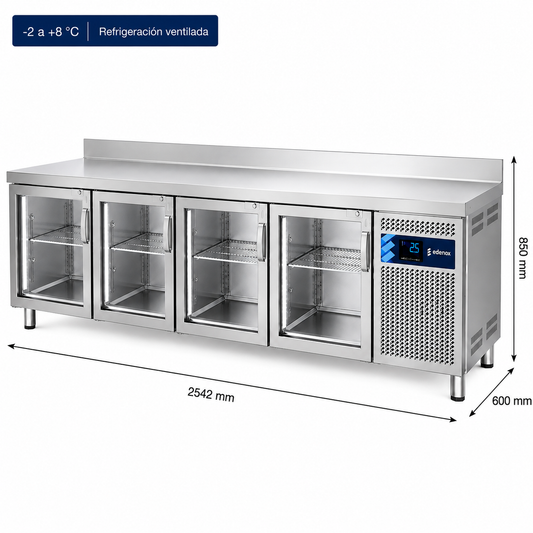 Mesa Refrigerada Estándar Fondo 600 - Puerta Cristal (MPS-250 HC PC)