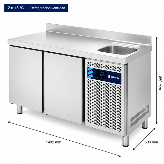 Mesa Refrigerada con Fregadero Fondo 600 (MPSF-150 HC)