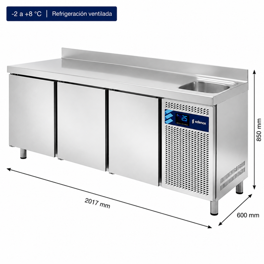 Mesa Refrigerada con Fregadero Fondo 600 (MPSF-200 HC)
