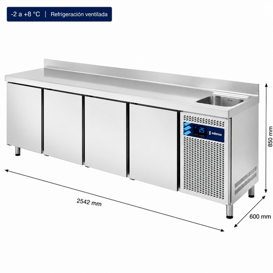 Mesa Refrigerada con Fregadero Fondo 600 (MPSF-250 HC)