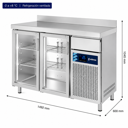Mesa Refrigerada Frente Mostrador Fondo 600 - Puerta Cristal (FMPS-150 HC PC)