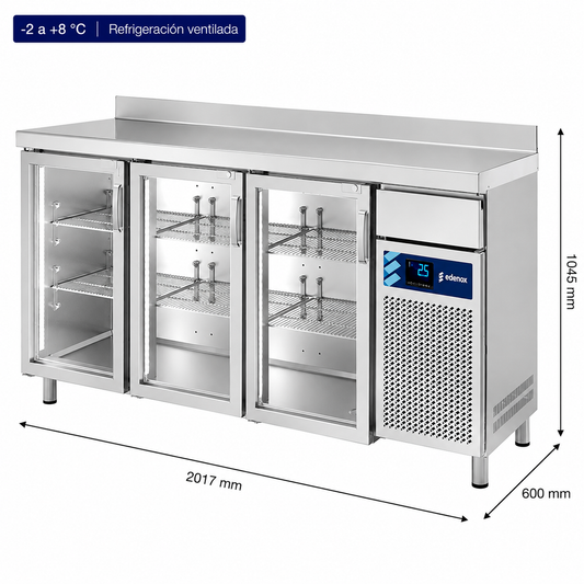 Mesa Refrigerada Frente Mostrador Fondo 600 - Puerta Cristal (FMPS-200 HC PC)