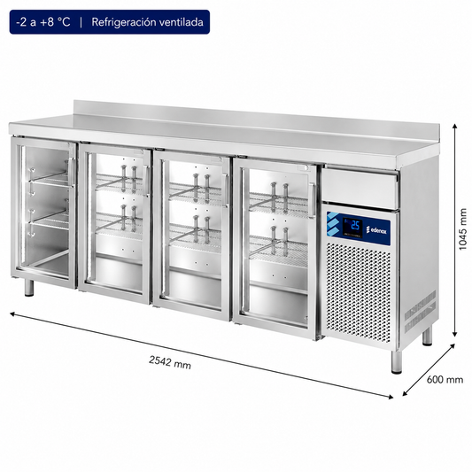 Mesa Refrigerada Frente Mostrador Fondo 600 - Puerta Cristal (FMPS-250 HC PC)