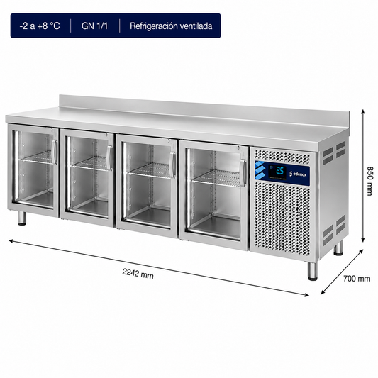 Mesa Refrigerada Estándar Fondo 700 - Puerta Cristal (MPG-225 HC PC)