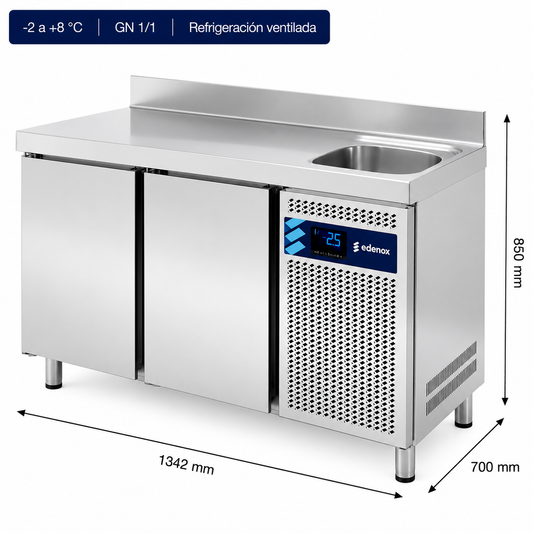 Mesa Refrigerada con Fregadero Fondo 700 (MPGF-135 HC)