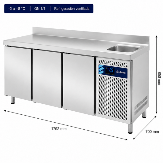 Mesa Refrigerada con Fregadero Fondo 700 (MPGF-180 HC)