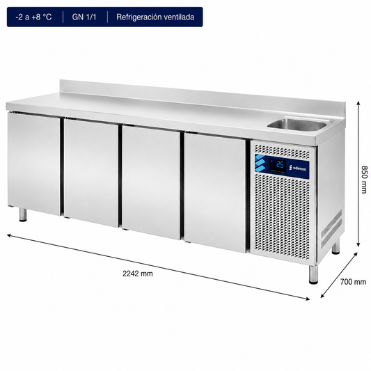 Mesa Refrigerada con Fregadero Fondo 700 (MPGF-225 HC)