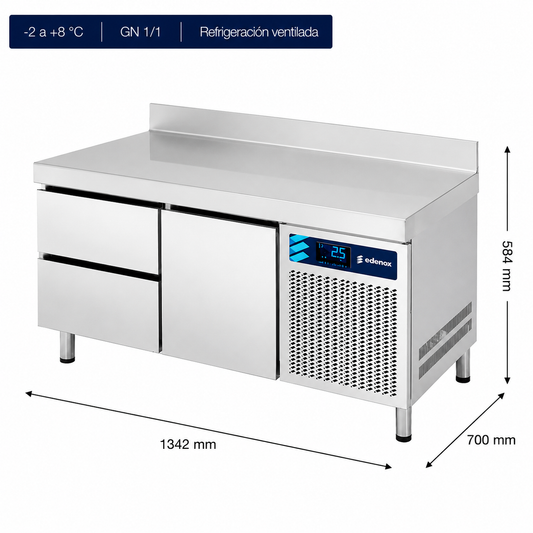 Mesa Refrigerada Altura 600mm Fondo 700 (MPGB-135 HC 3C)