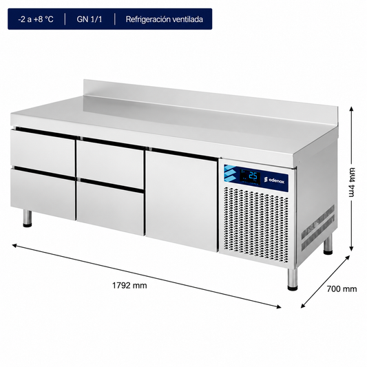 Mesa Refrigerada Altura 600mm Fondo 700 (MPGB-180 HC 5C)