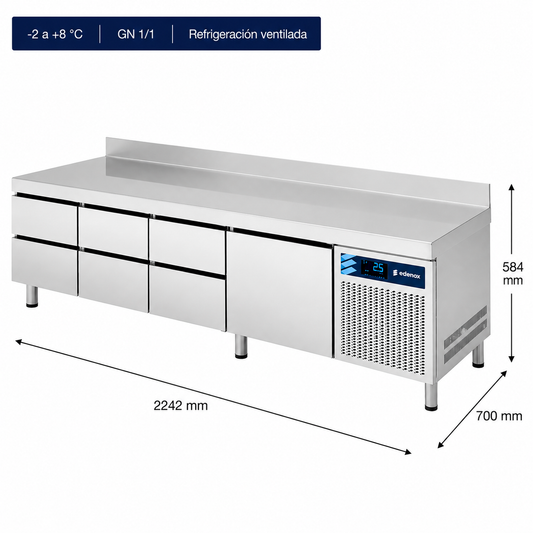 Mesa Refrigerada Altura 600mm Fondo 700 (MPGB-225 HC 7C)