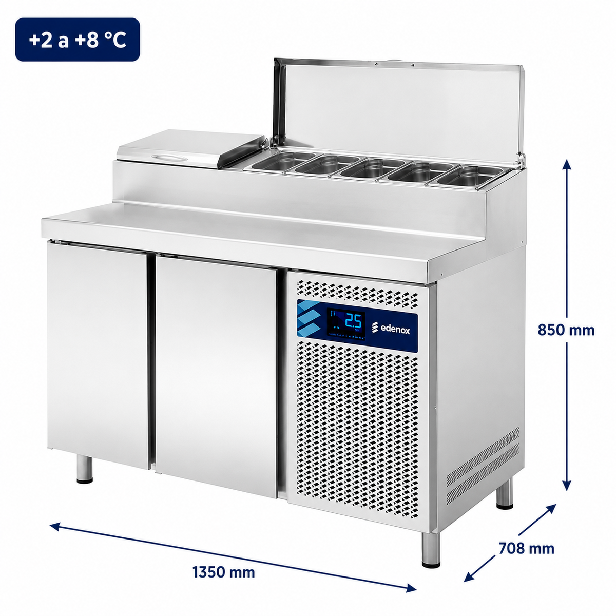 Mesa Refrigerada Expositor de Ingredientes GN 1/4 (MPGE2-135-I HC) Edenox