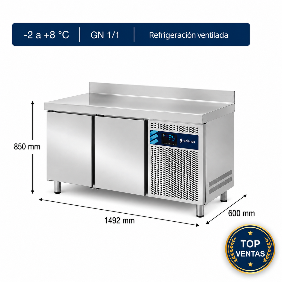 Edenox Mesa Refrigerada Estándar Fondo 600 - Puerta Ciega (MPS-150 HC)