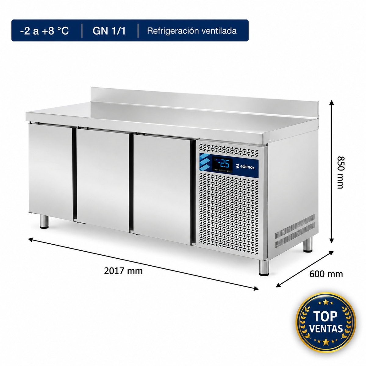 Mesa Refrigerada Estándar Fondo 600 - Puerta Ciega (MPS-200 HC) Edenox