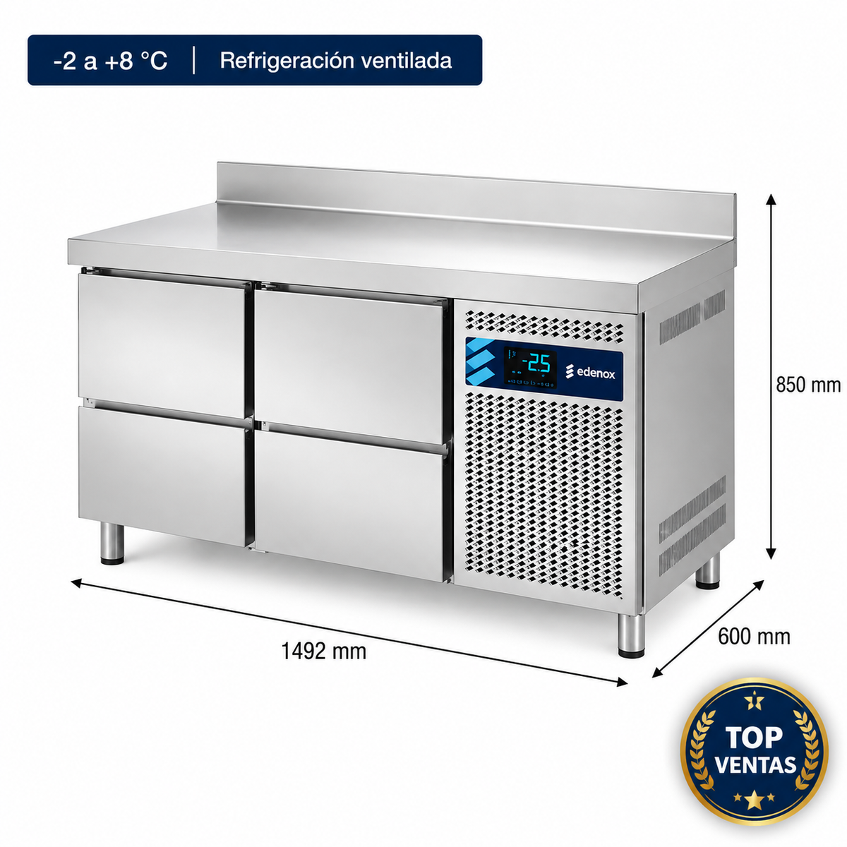 Mesa Refrigerada con Cajones Fondo 600 (MPS-150 HC HH) Edenox