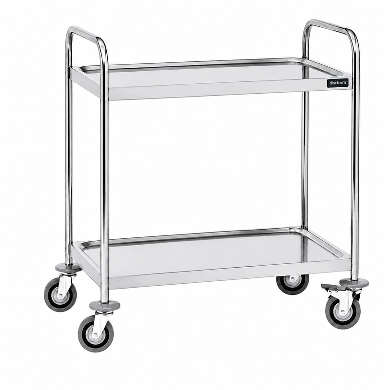 Carro de Servicio Inox 2 Estantes Desmontado 89.5x59.5x95 sobre fondo blanco